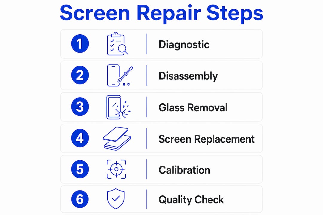 Infographic illustrating cracked screen repair steps