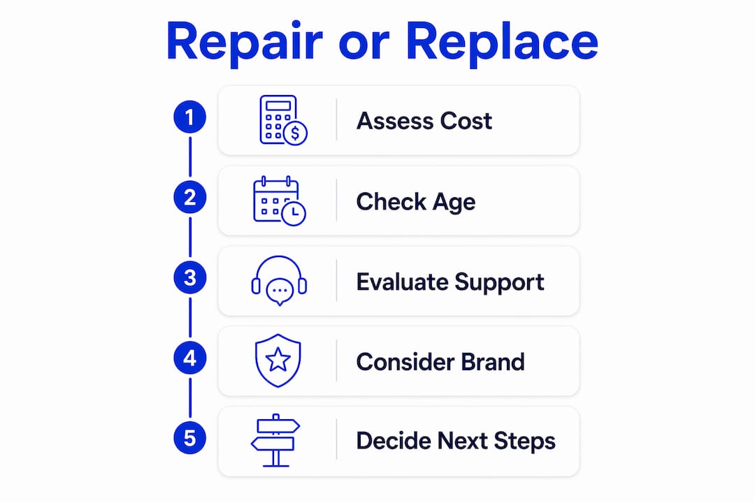 Infographic illustrating repair versus replace steps