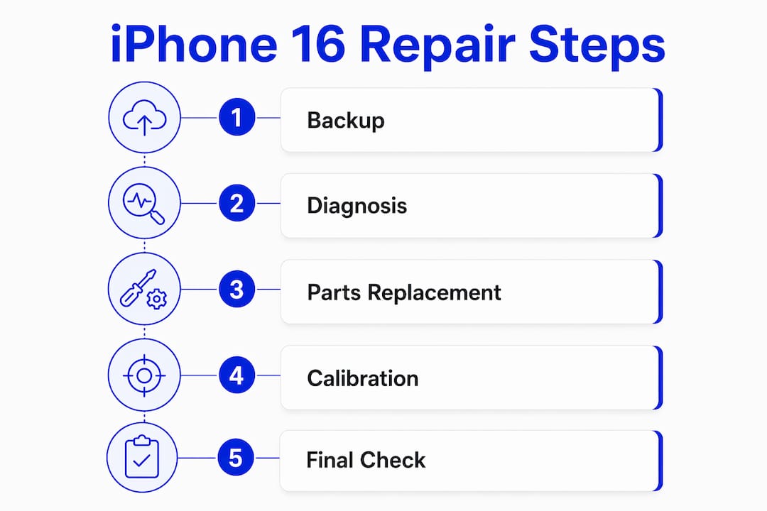 Infographic illustrating iPhone 16 repair process steps