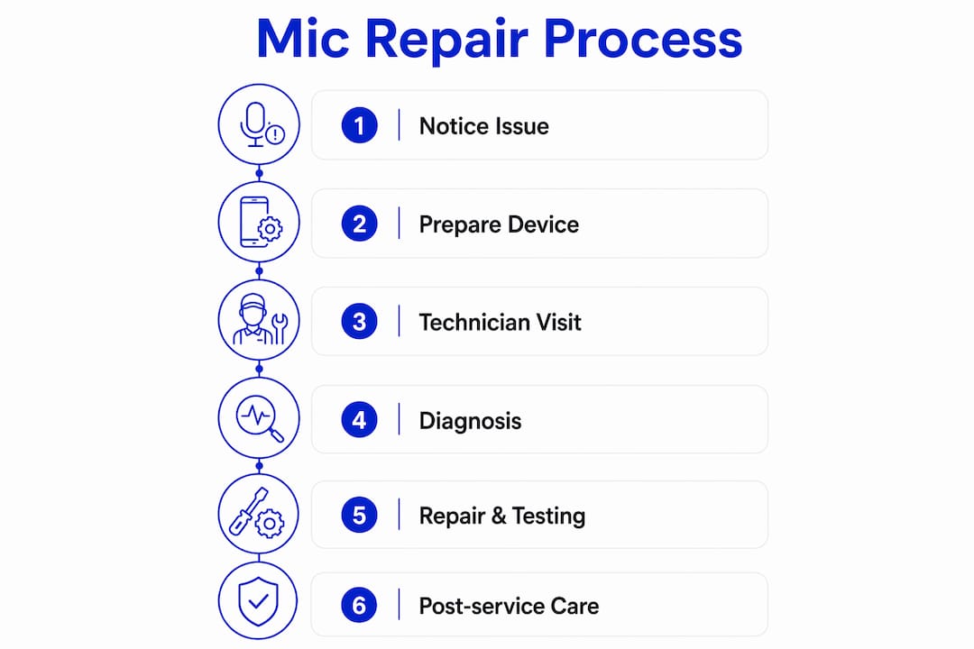 Infographic showing microphone repair process steps
