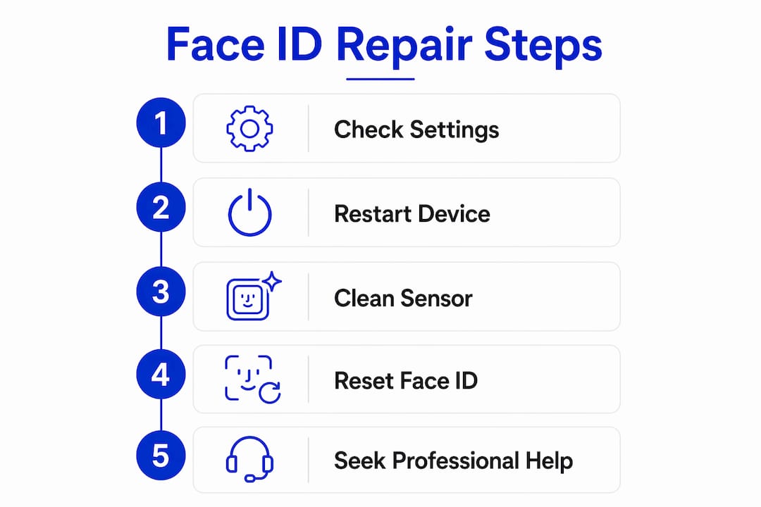 Infographic displaying Face ID quick repair steps