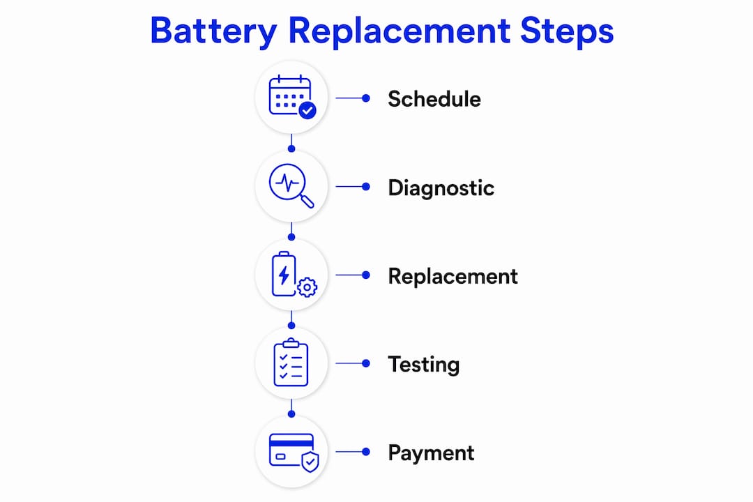 Infographic showing battery replacement process steps