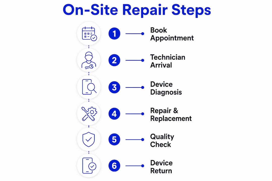 Infographic showing six step on-site phone repair process