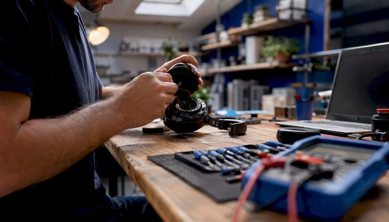 Hands soldering headphone cable