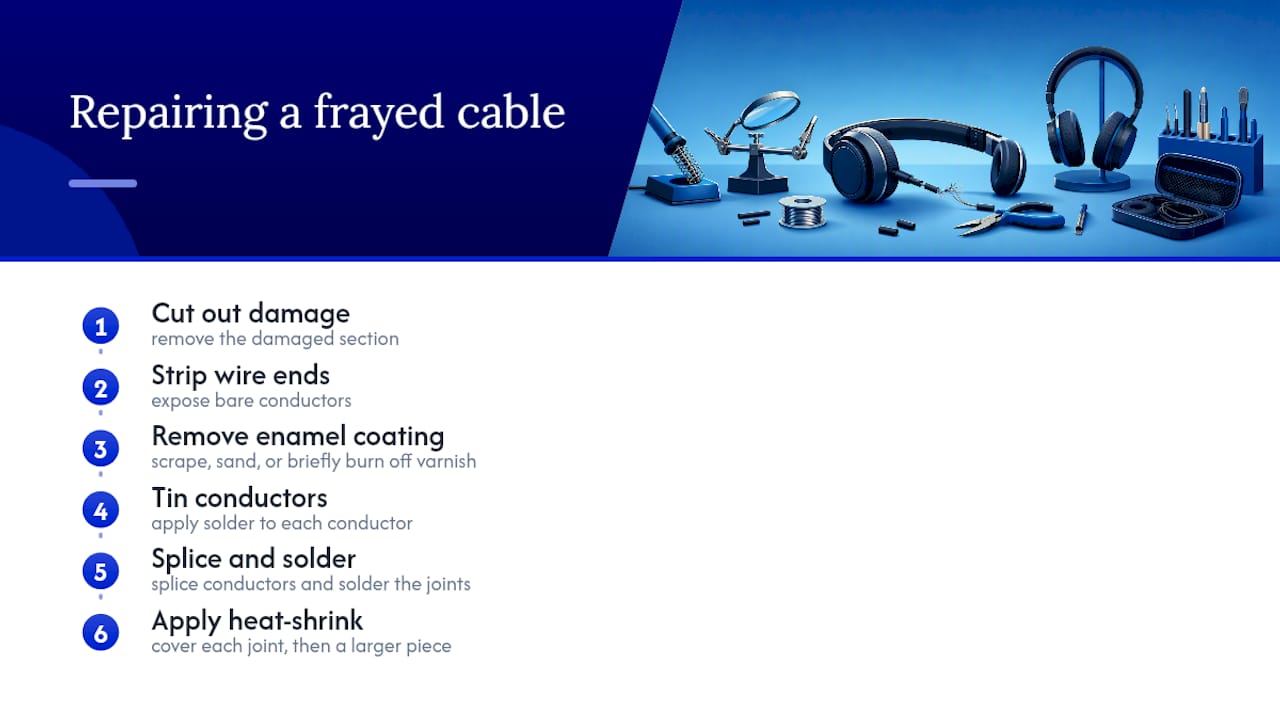 Diagram of headphone cable fray repair steps