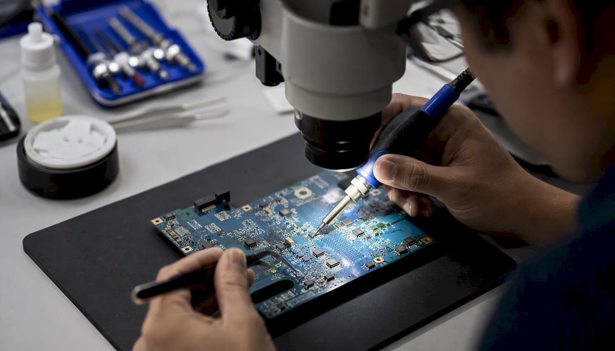 Hands microsoldering circuit board
