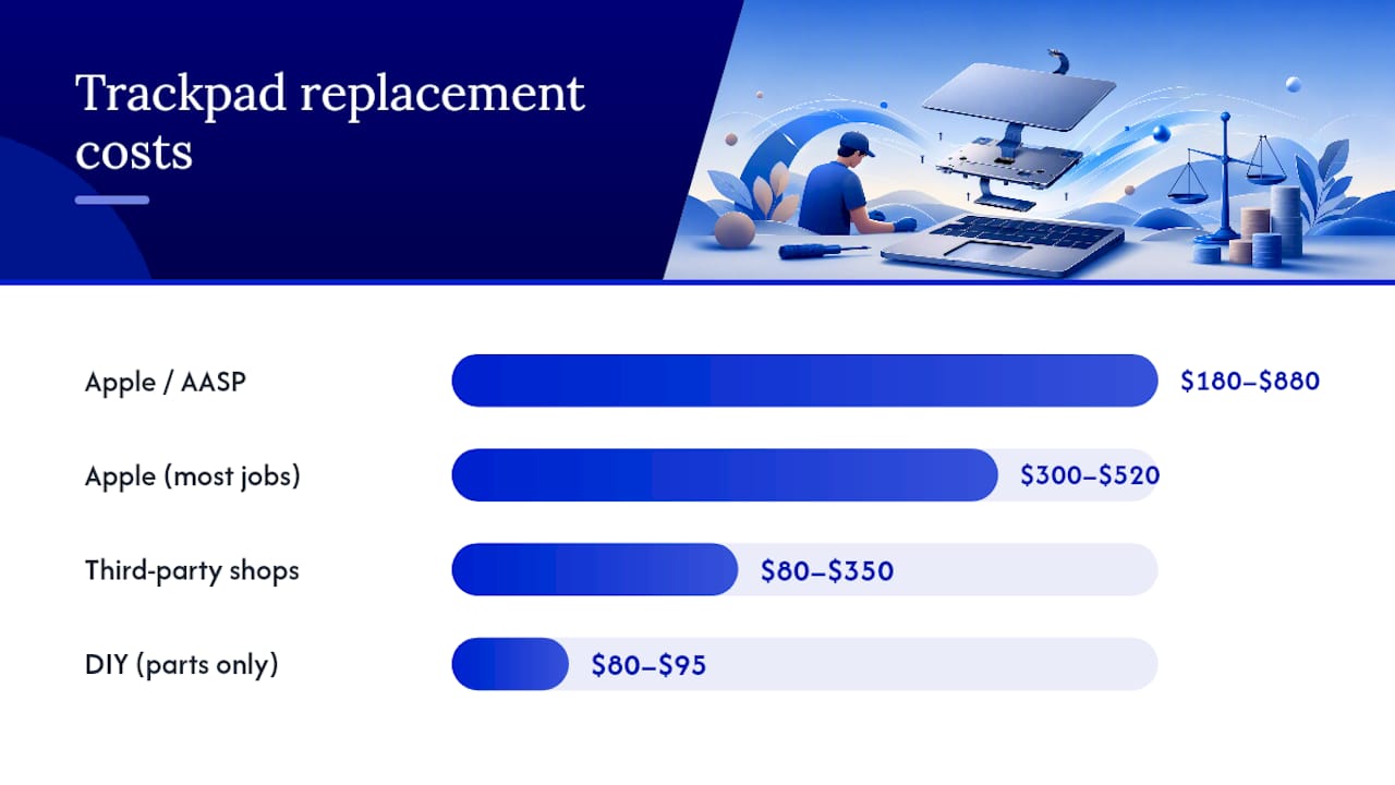 Diagram comparing trackpad replacement costs by repair route