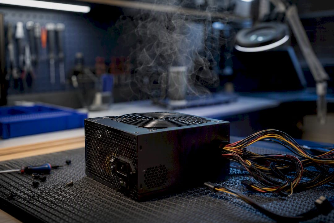 Power supply unit emitting smoke indicating failure