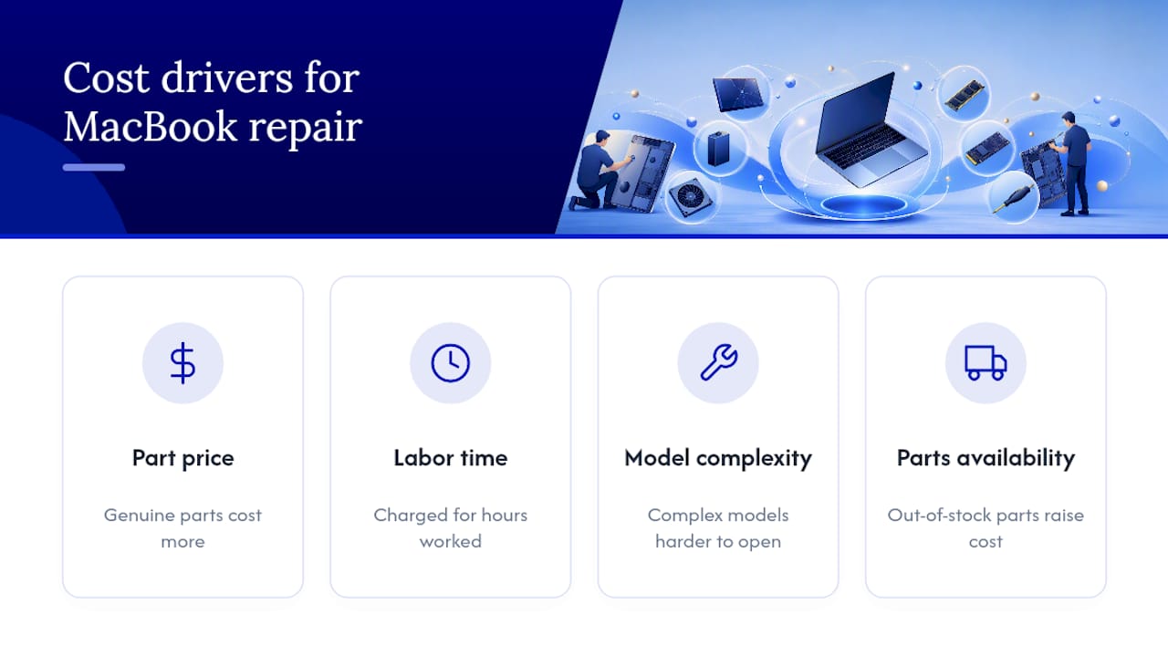 Diagram of factors influencing MacBook repair costs