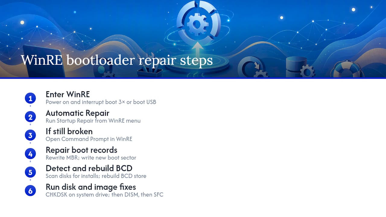 Step-by-step Windows Recovery Environment bootloader fix