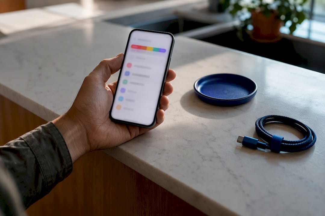 Hand reviewing phone storage space