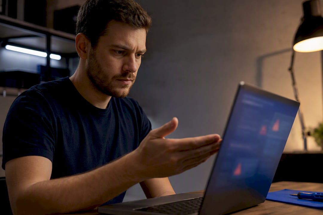 Technician examining suspected computer virus symptoms