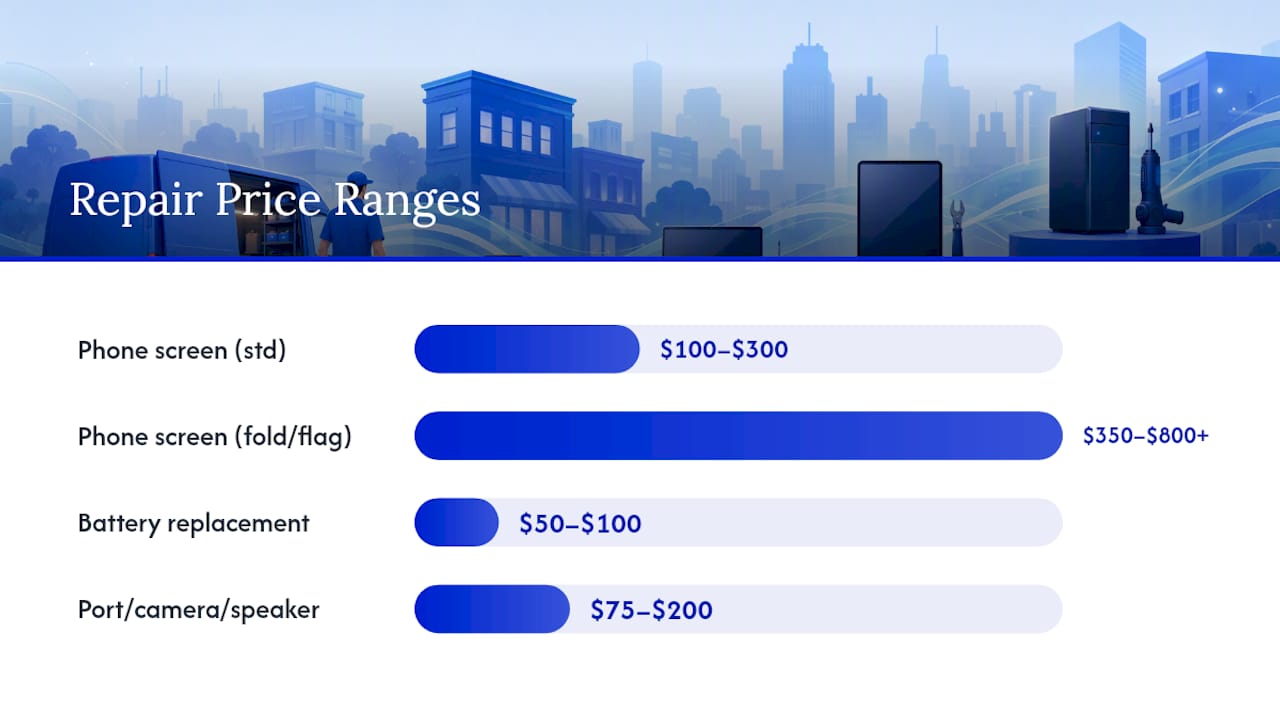 Device repair cost ranges by repair type