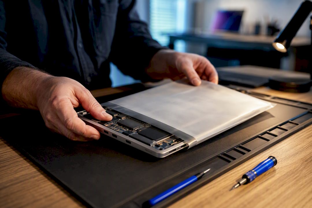 Technician securing device before repair