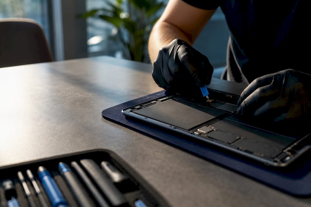 Technician performing on-site tablet repair