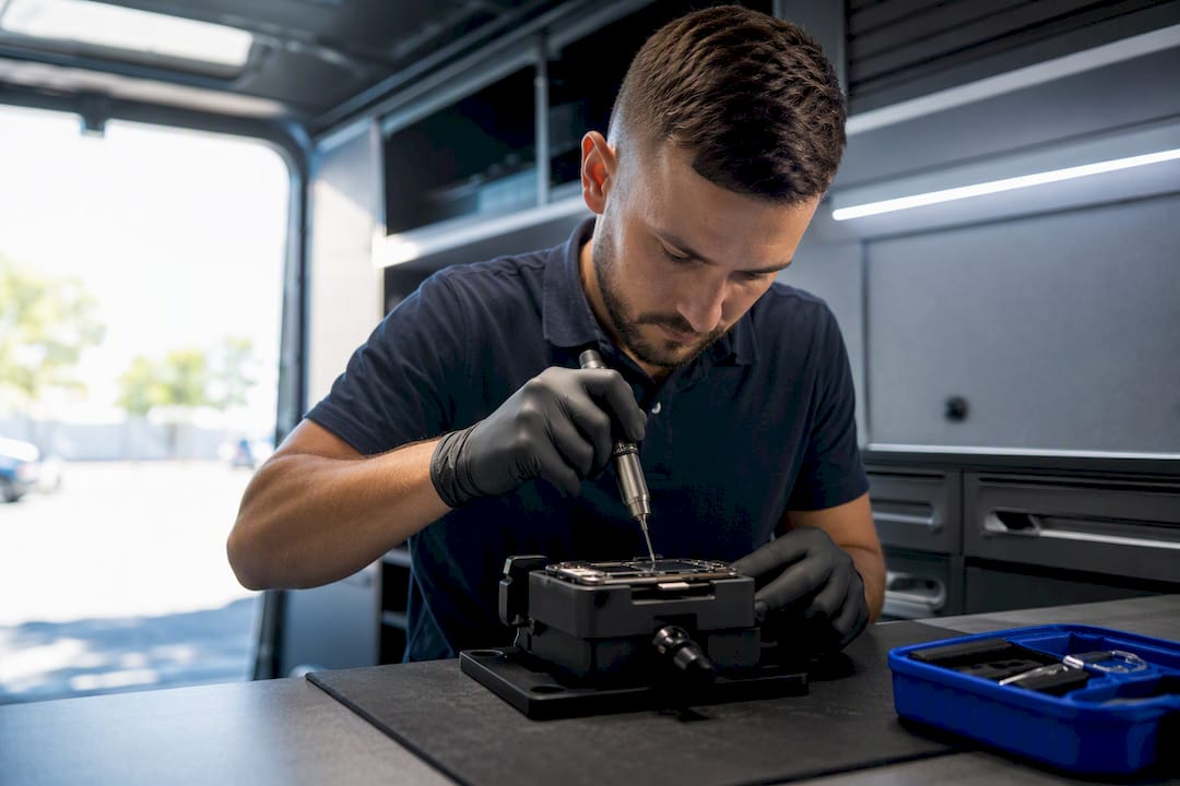 Technician performing on-site device repair