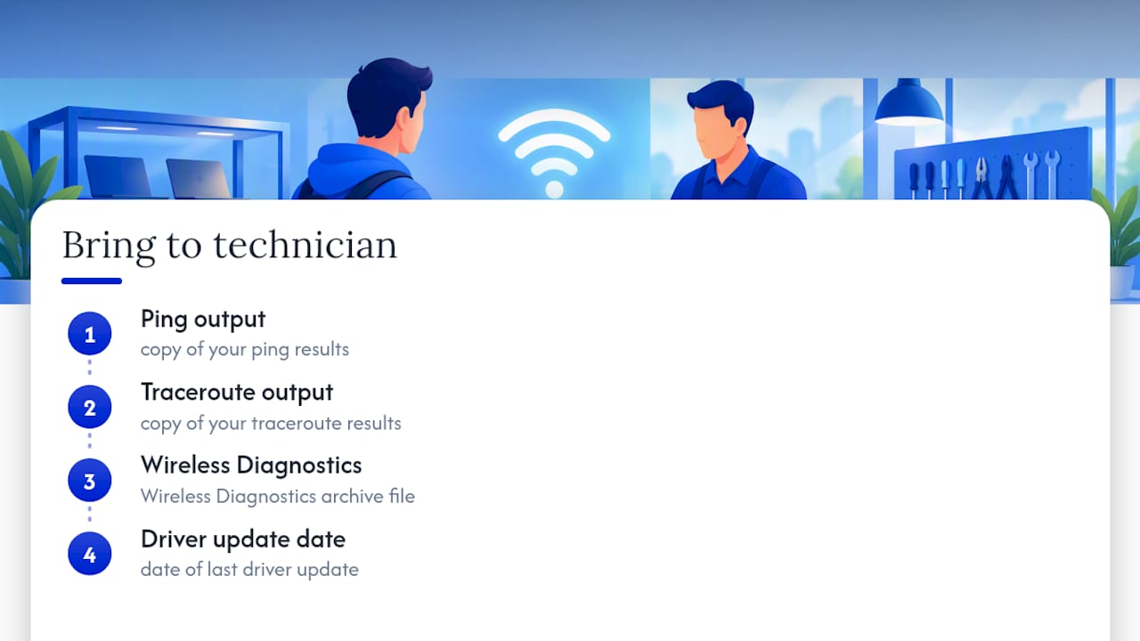 Four diagnostic items for a technician