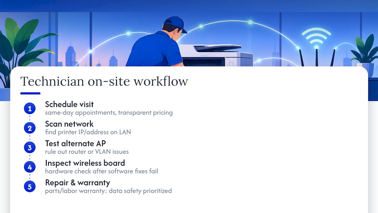 When a printer problem needs a technician — overview diagram