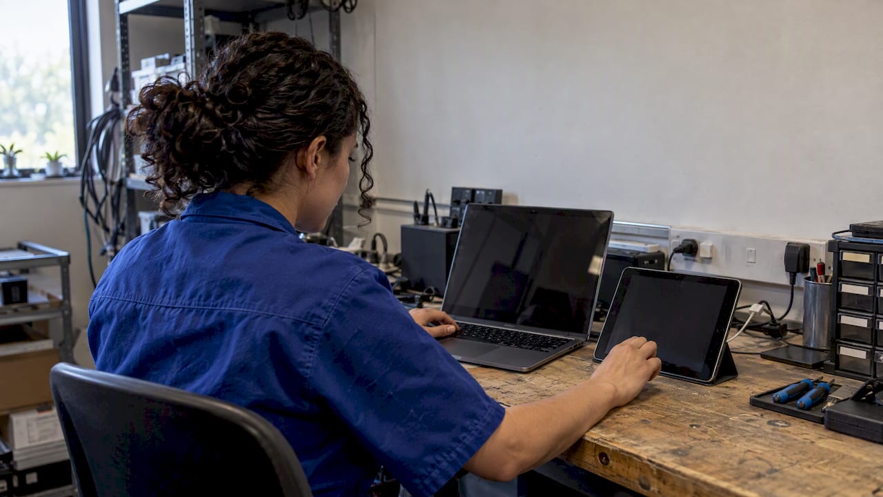Technician setting up business devices