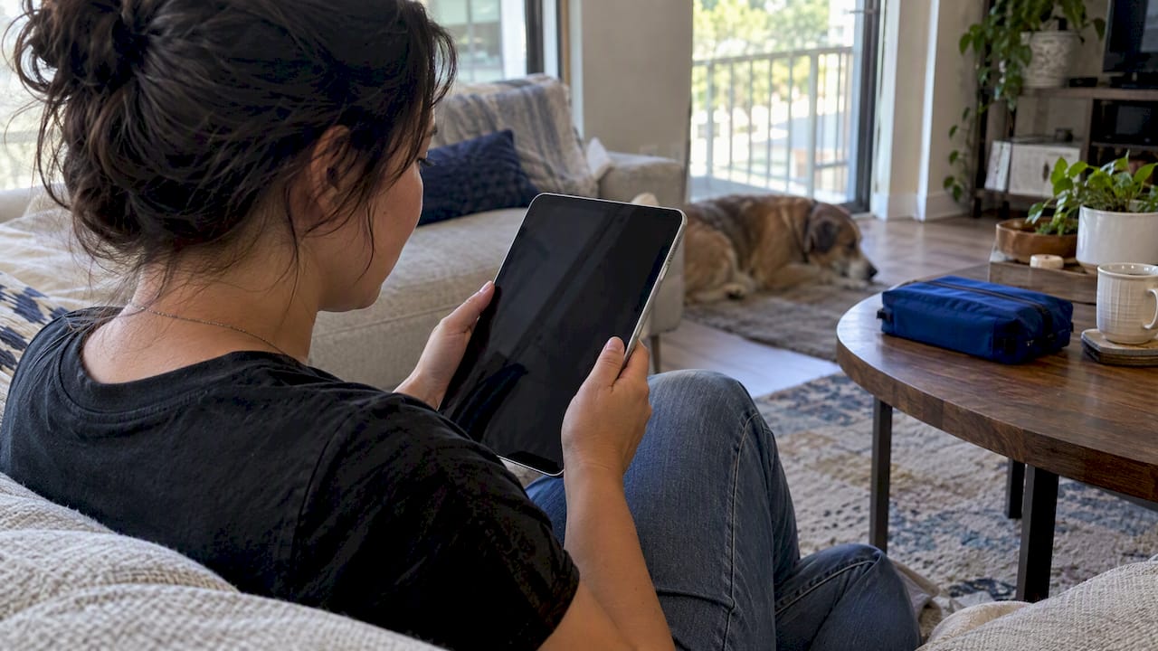 Person checking sound on an iPad