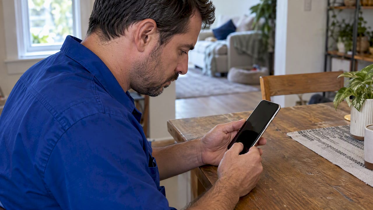 Technician checking a warm iPhone at home