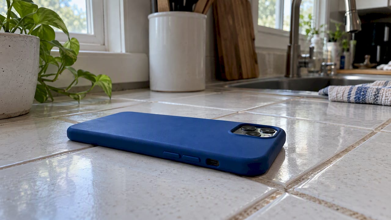 Android phone resting on cool tile