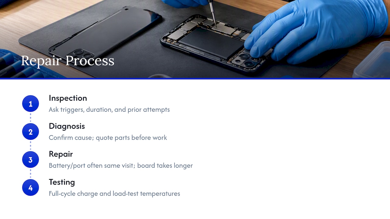 What to expect during the repair process, from inspection to testing — overview diagram