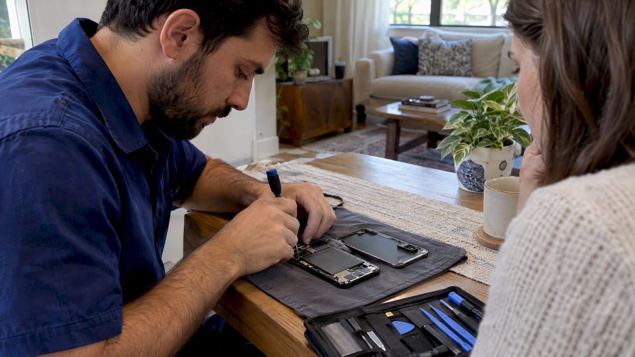 Technician replacing a Pixel phone battery