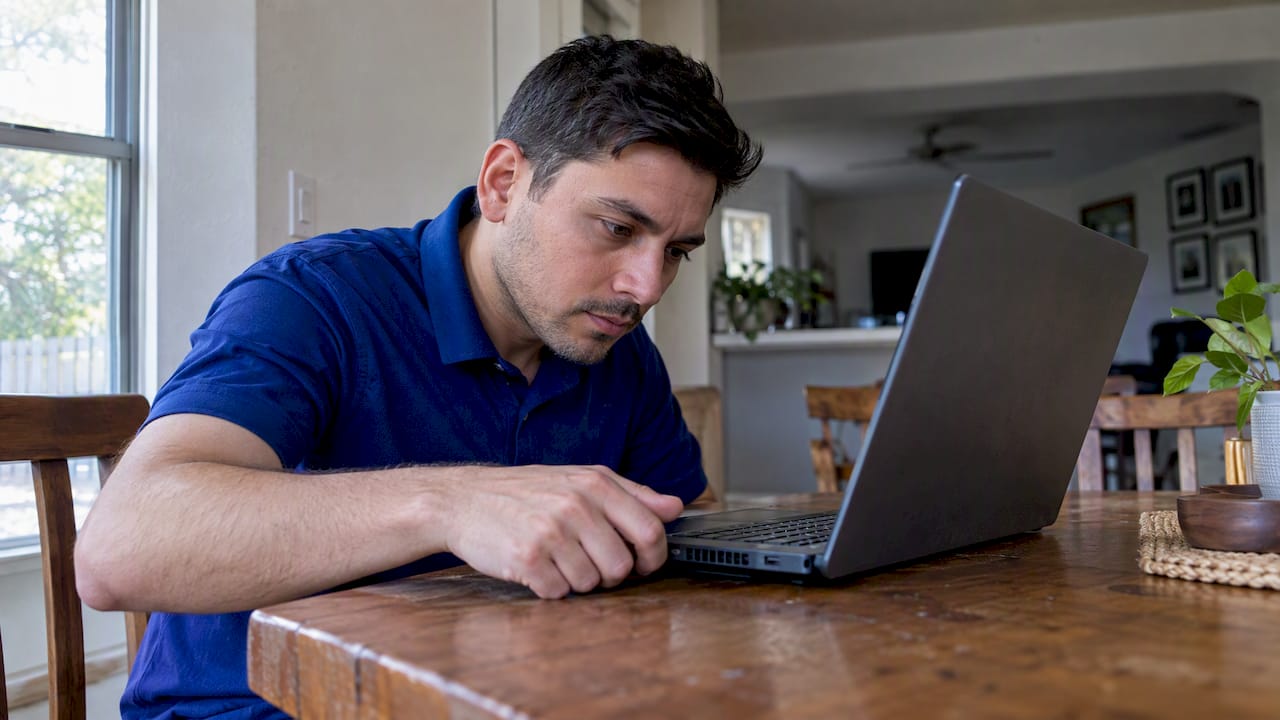 User checking a warm laptop at home