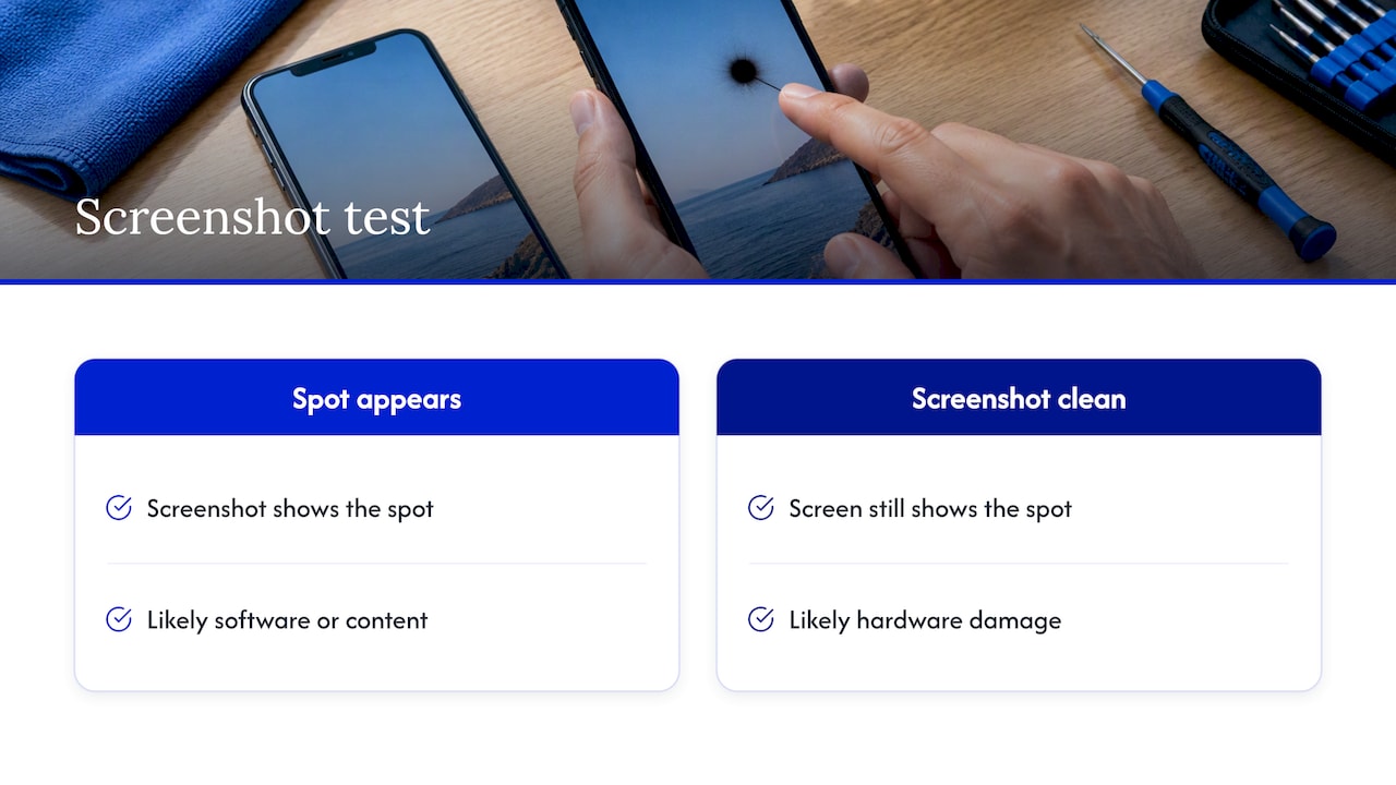 Screenshot test distinguishes software from hardware
